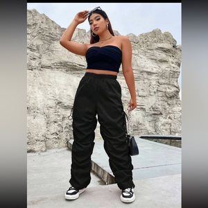 Black Drawstring Side Ruched Pants